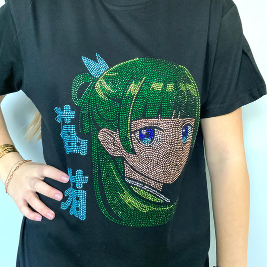 T-shirt noir Strass Maomao « Les carnets de l’apothicaire » Tinyneko.fr