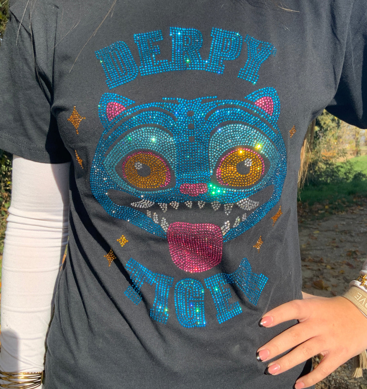 T-shirt noir Strass Derpy Tiger Kpop Demon Hunter Tinyneko.fr