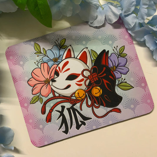 Tapis de souris rectangulaire Masques Kitsune Tinyneko.fr