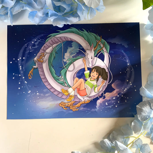 Print A4 fan art «Le voyage de Chihiro «. Tinyneko.fr