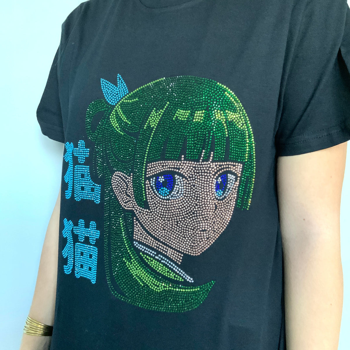 T-shirt noir Strass Maomao « Les carnets de l’apothicaire » Tinyneko.fr