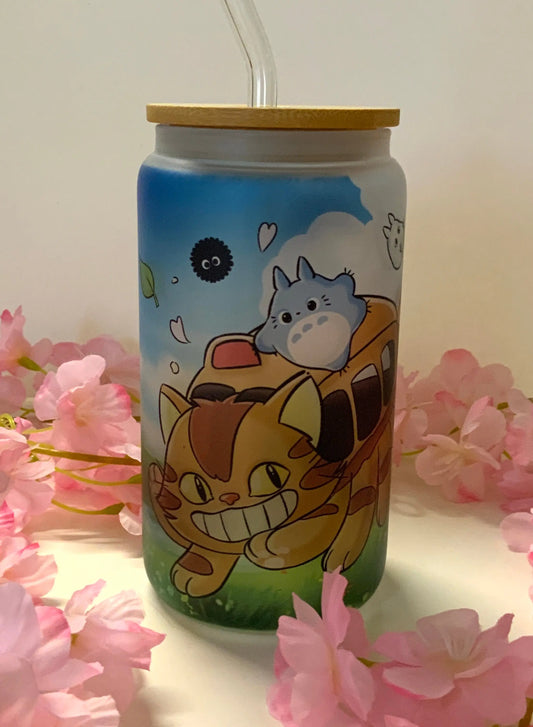 Verre à paille dépoli «Totoro Chatbus» Tinyneko.fr