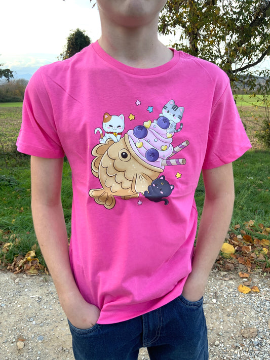 T-shirt kawaii taiyaki 3 chats Tinyneko.fr