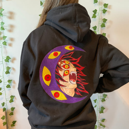 Sweatshirt à capuche brodé noir « Kokushibo »Demon Slayer Tinyneko.fr