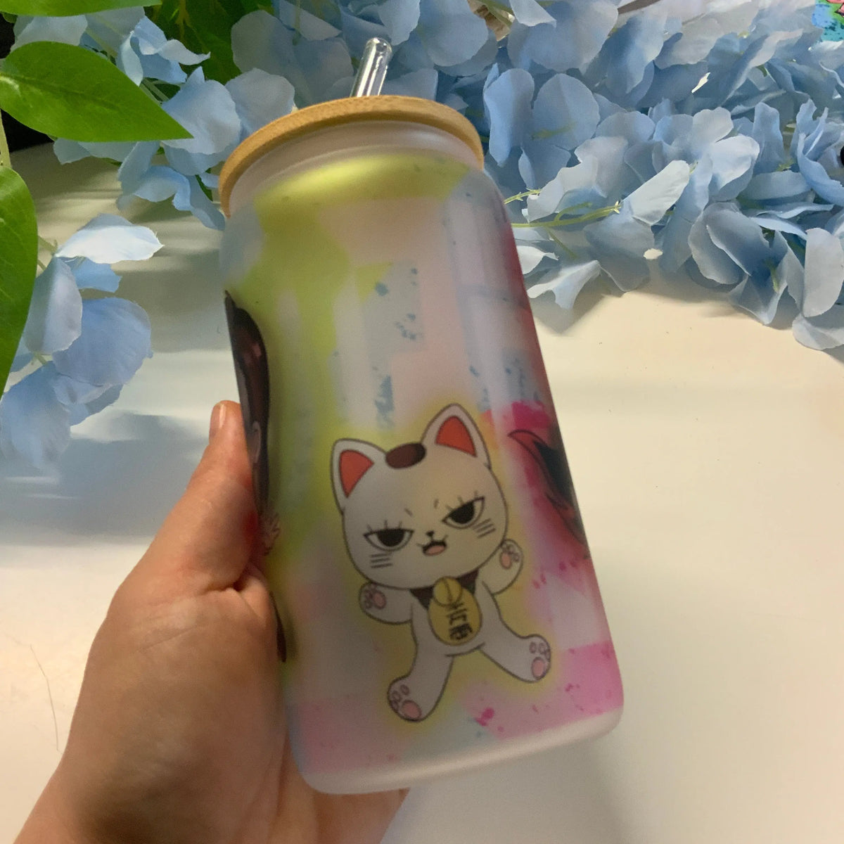 Verre à paille dépoli «Dandadan. » Tinyneko.fr