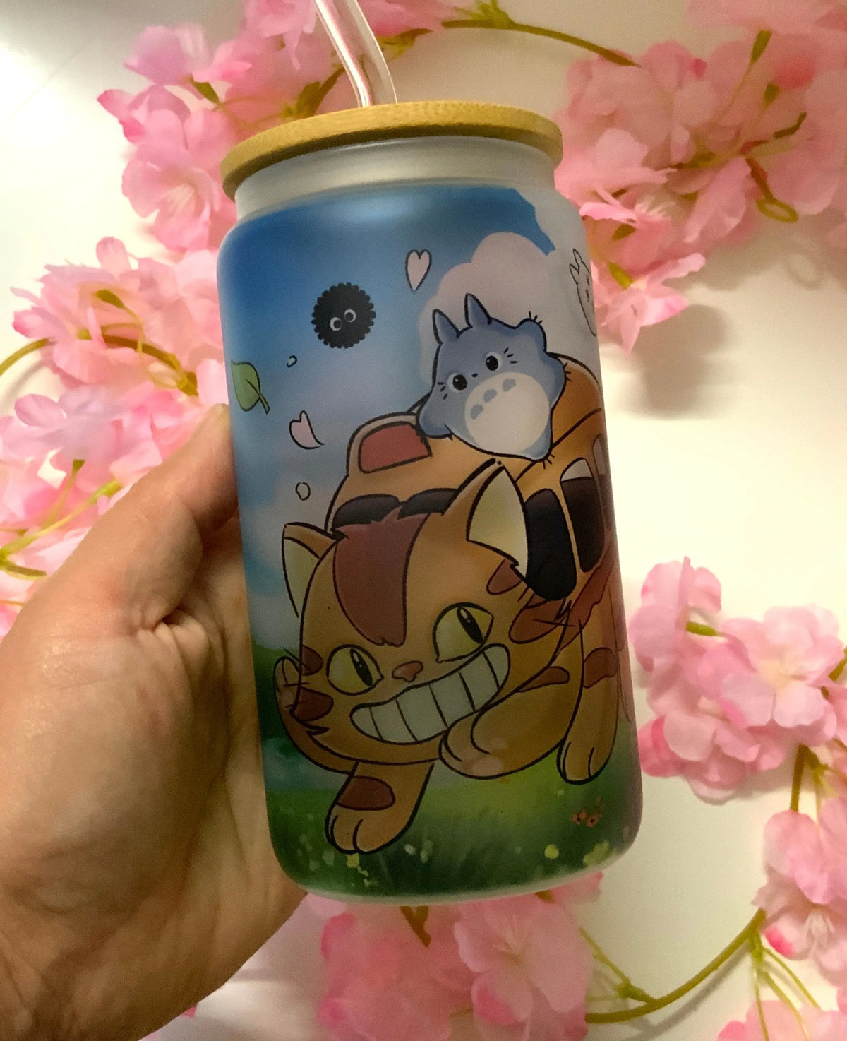 Verre à paille dépoli «Totoro Chatbus» Tinyneko.fr