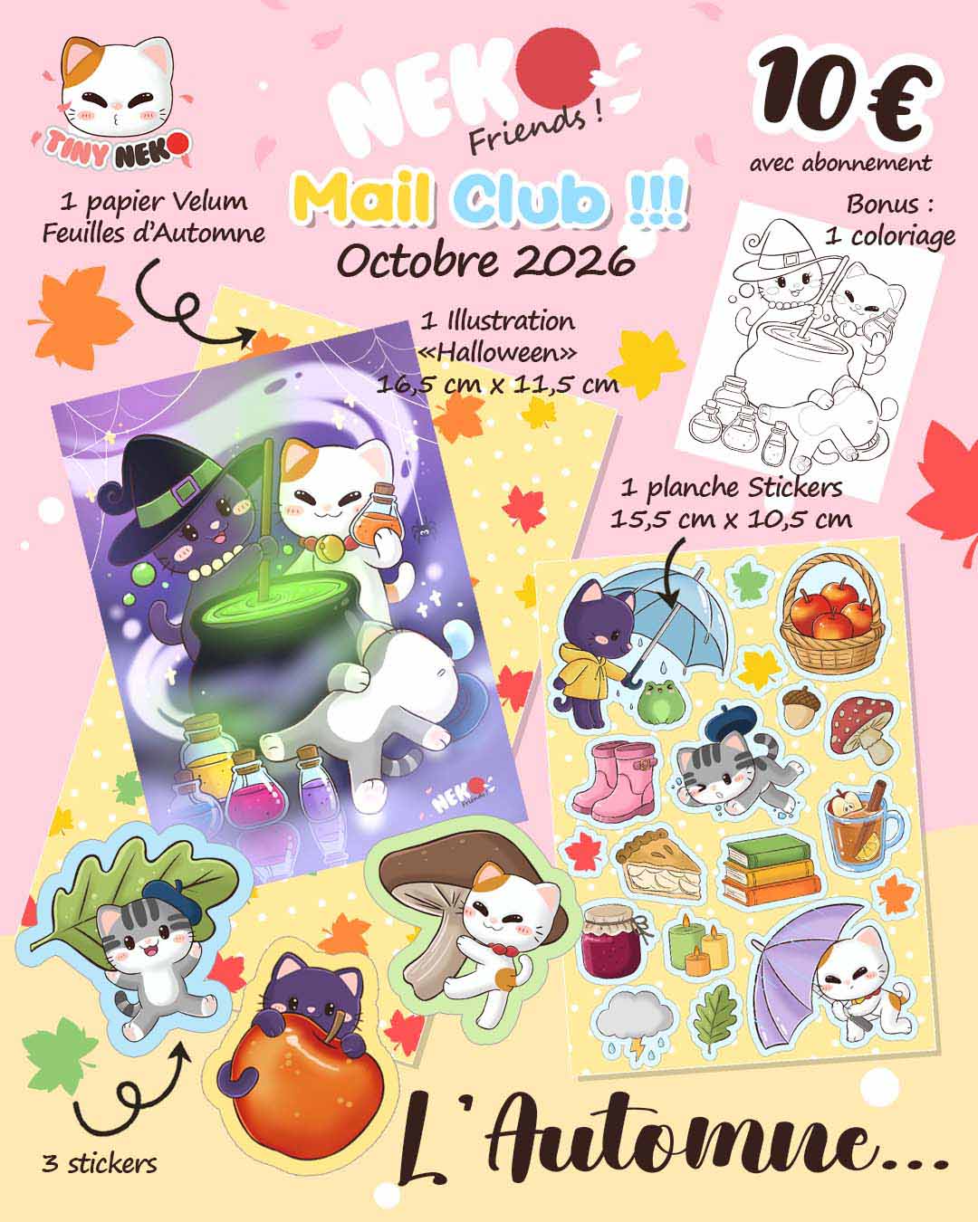 Mail Club Octobre "Neko friends " Thème - L'automne